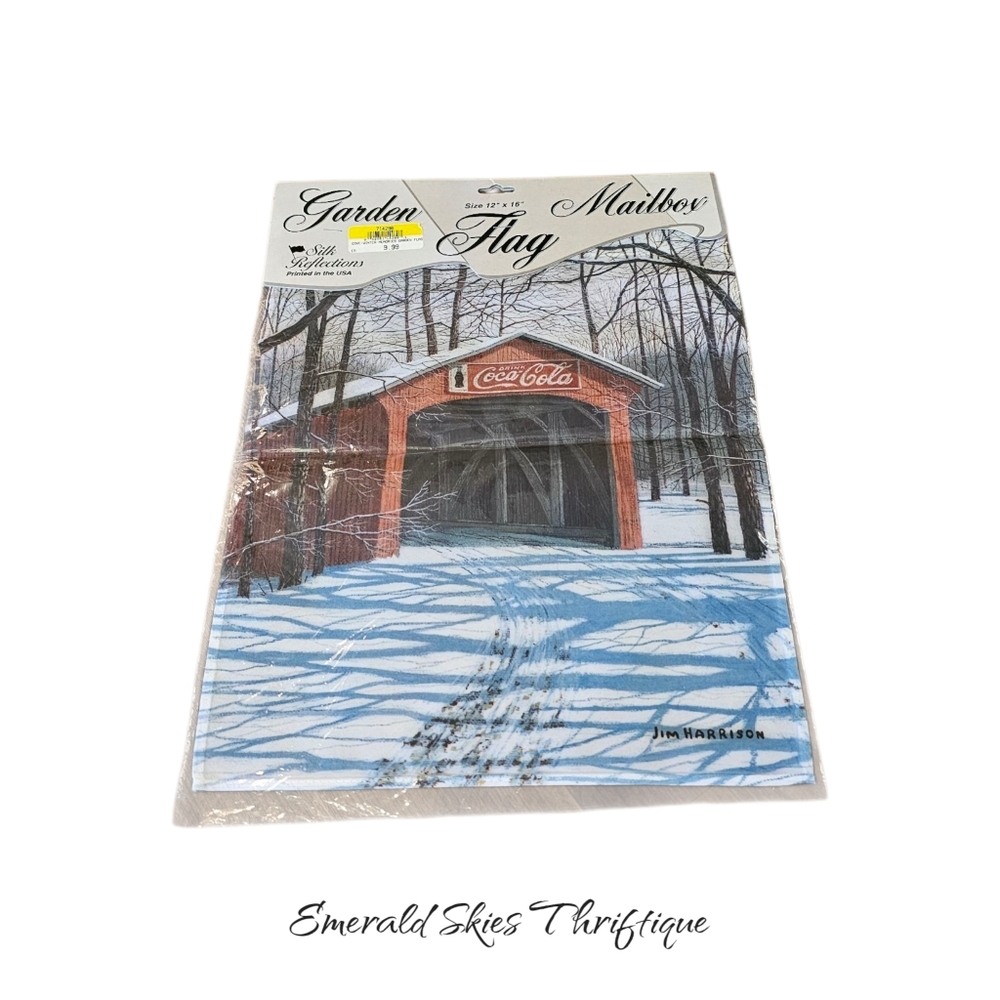 Silk Reflections Coca Cola Winter Bridge Scene Garden Flag, New. Free Shipping